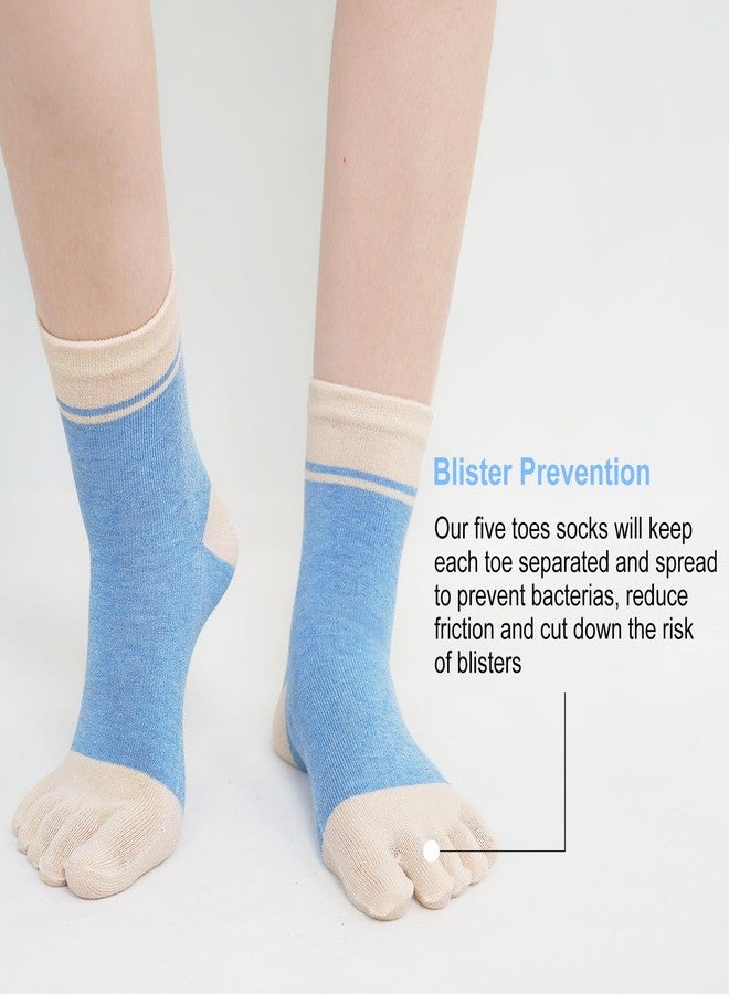 CaiDieNu Womens Toe Socks Cotton Crew Five Finger Socks Girls Colorful Stripe for Running Athletic Casual 4/5 Pairs, Multicolored-03-5 Pack, 5-11 - Image 3
