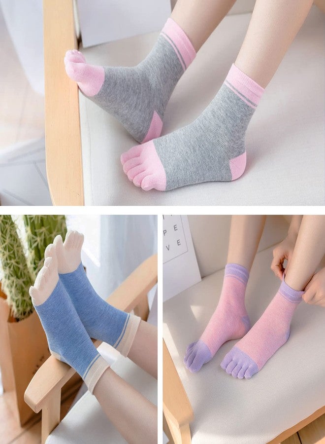 CaiDieNu Womens Toe Socks Cotton Crew Five Finger Socks Girls Colorful Stripe for Running Athletic Casual 4/5 Pairs, Multicolored-03-5 Pack, 5-11 - Image 2