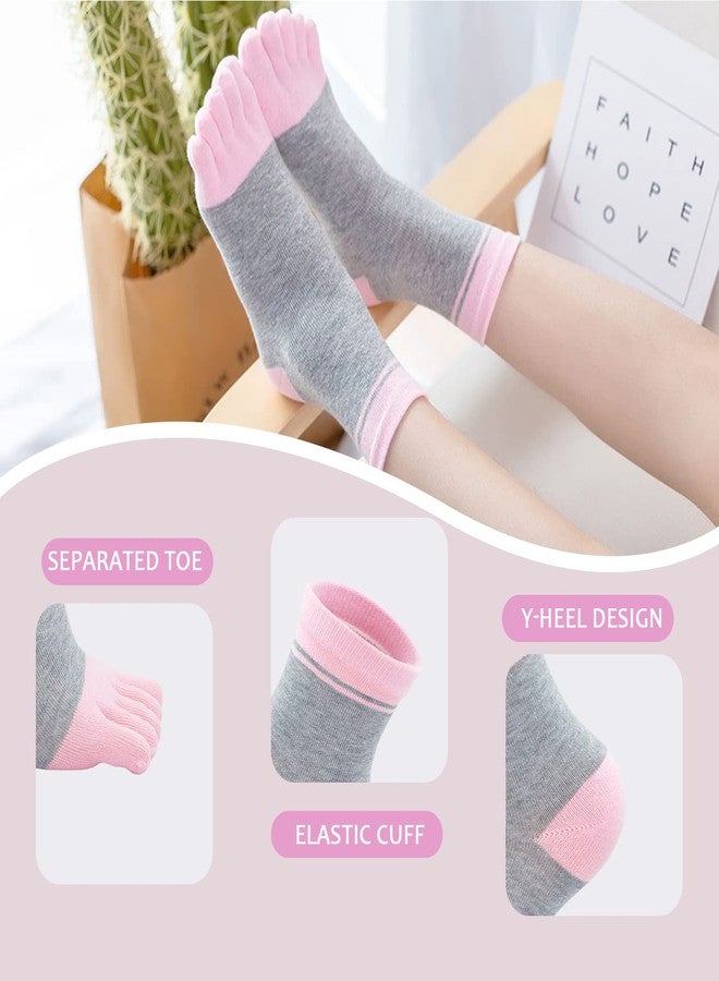 CaiDieNu Womens Toe Socks Cotton Crew Five Finger Socks Girls Colorful Stripe for Running Athletic Casual 4/5 Pairs, Multicolored-03-5 Pack, 5-11 - Image 5