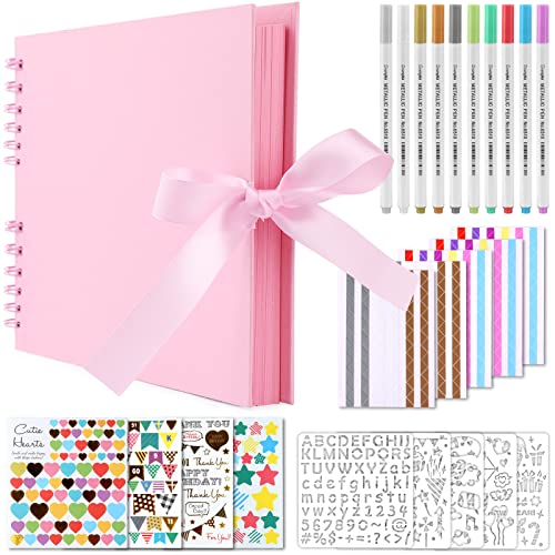 Gotideal 80 Pages Scrapbook Album with 10 Metallic Markers, Craft Paper Photo Album for Wedding and Anniversary, Family DIY Scrapbook Accessories with Scrapbooking Stickers Corners(Pink) - Image 1