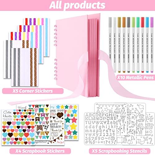 Gotideal 80 Pages Scrapbook Album with 10 Metallic Markers, Craft Paper Photo Album for Wedding and Anniversary, Family DIY Scrapbook Accessories with Scrapbooking Stickers Corners(Pink) - Image 2