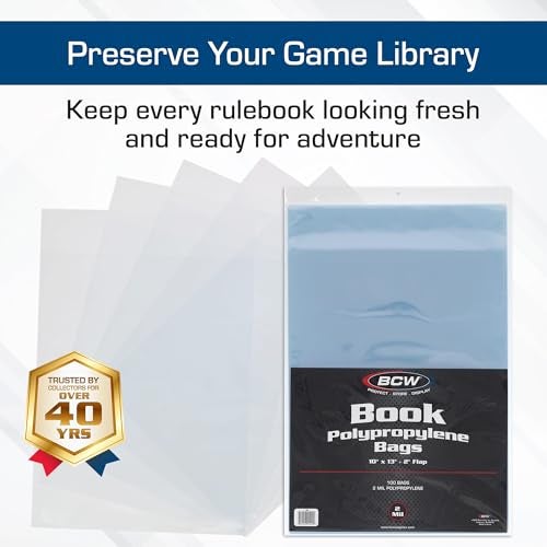 BCW Book Storage Bags – 100 Pack | 10" x 13" + 2" Fold-Over Flap | Archival-Safe Polypropylene Sleeves for RPG Books, Manuals & Magazines | Crystal Clear Book Protector Bags - Image 2