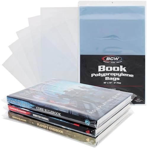BCW Book Storage Bags – 100 Pack | 10" x 13" + 2" Fold-Over Flap | Archival-Safe Polypropylene Sleeves for RPG Books, Manuals & Magazines | Crystal Clear Book Protector Bags - Image 1