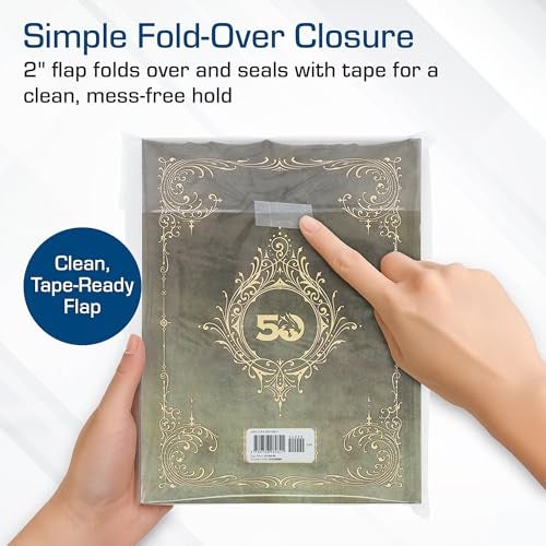 BCW Book Storage Bags – 100 Pack | 10" x 13" + 2" Fold-Over Flap | Archival-Safe Polypropylene Sleeves for RPG Books, Manuals & Magazines | Crystal Clear Book Protector Bags - Image 5