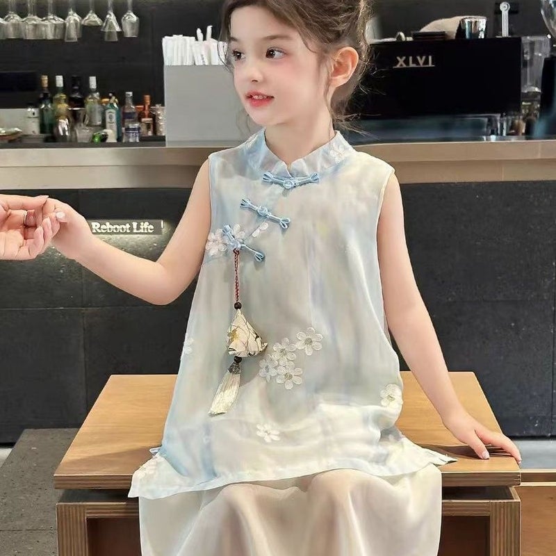 Girls'' Cheongsam Dress, New Summer Style, Children''s Hanfu, Stylish National Style Dress, Summer Girl Princess Dress - Image 1