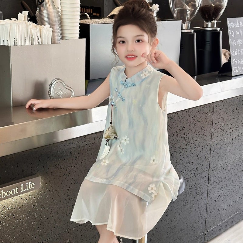 Girls'' Cheongsam Dress, New Summer Style, Children''s Hanfu, Stylish National Style Dress, Summer Girl Princess Dress - Image 3