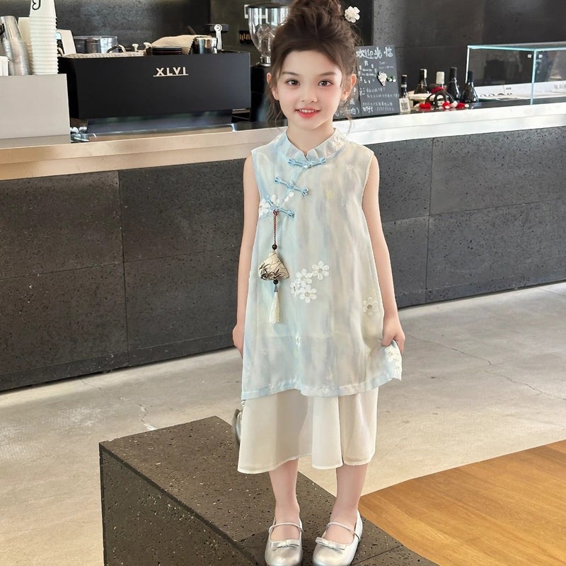 Girls'' Cheongsam Dress, New Summer Style, Children''s Hanfu, Stylish National Style Dress, Summer Girl Princess Dress - Image 4