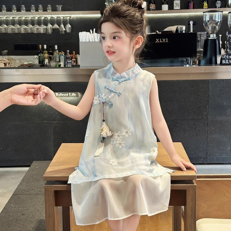 Girls'' Cheongsam Dress, New Summer Style, Children''s Hanfu, Stylish National Style Dress, Summer Girl Princess Dress - Image 2