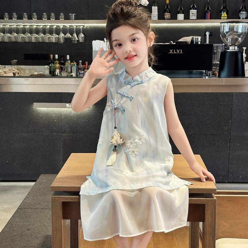 Girls'' Cheongsam Dress, New Summer Style, Children''s Hanfu, Stylish National Style Dress, Summer Girl Princess Dress - Image 5