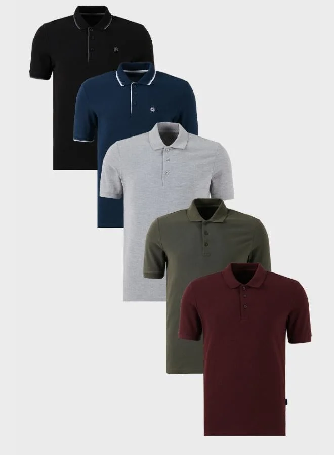 Buratti  Buratti Cotton Regular Fit Button-Down Polo Collar 5-Pack T-Shirt Men's T-SHIRT 590211827S5 for Men | Best Price UAE