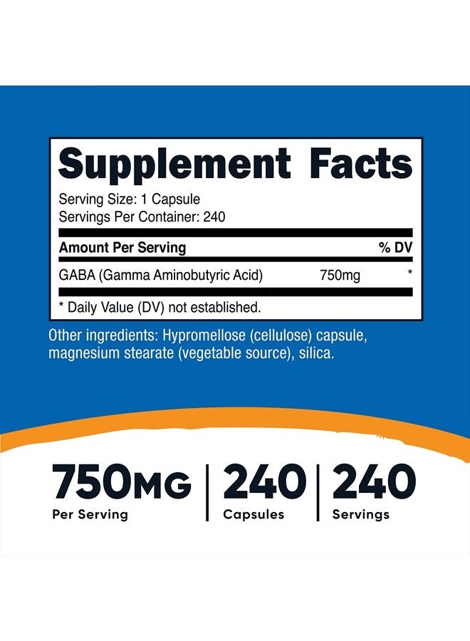 Nutricost GABA (Gamma Aminobutyric Acid) 750mg, 240 Capsules, 240 Servings - Non-GMO, Gluten Free - Image 2