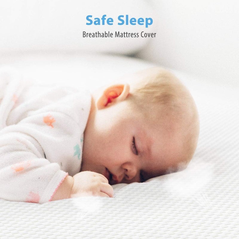 Dourxi Crib Mattress, Dual Sided Comfort Memory Foam Toddler Bed Mattress, Triple-Layer Breathable Premium Baby Mattresses for Infant and Toddler w/Removable Outer Cover - White&Blue - Image 2