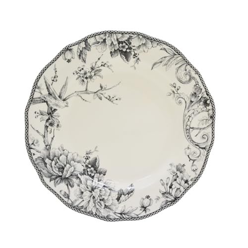 222 Fifth Adelaide 16-Piece Casual Grey Porcelain Dinnerware Set – Service for 4, Classic Toile Bird & Floral Design, Microwave & Dishwasher Safe, for Everyday Dining & Entertainment - Image 3