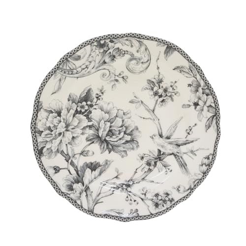 222 Fifth Adelaide 16-Piece Casual Grey Porcelain Dinnerware Set – Service for 4, Classic Toile Bird & Floral Design, Microwave & Dishwasher Safe, for Everyday Dining & Entertainment - Image 4
