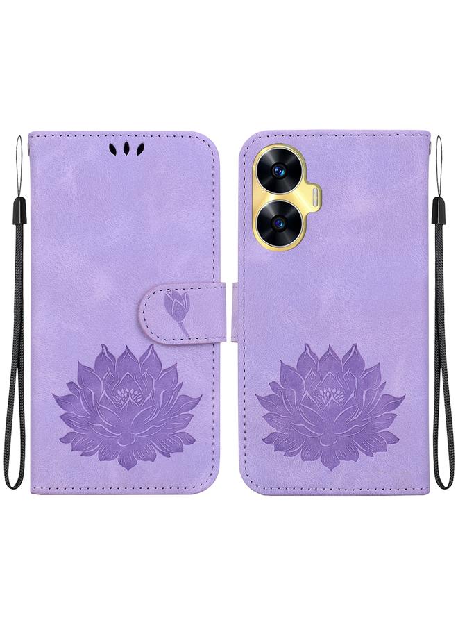 S-TOP Case For Realme C55 / Narzo N55 Lotus Embossed Leather Phone Case - Image 1