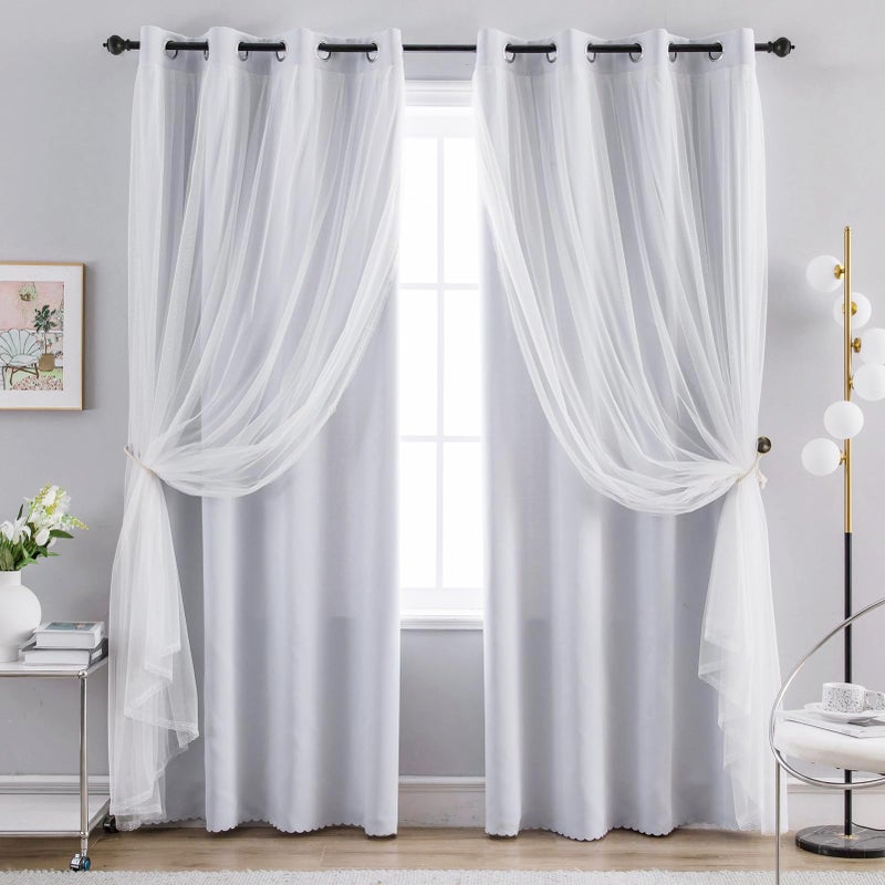 Anytime Home Curtains Blackout and Sheer Layered Solid Window Curtain Panel Pair with Grommet Top, 52Wx84L,Greyish White - Image 1