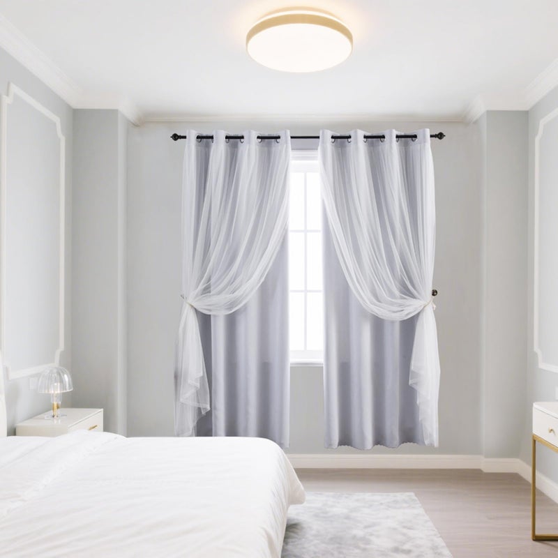 Anytime Home Curtains Blackout and Sheer Layered Solid Window Curtain Panel Pair with Grommet Top, 52Wx84L,Greyish White - Image 5