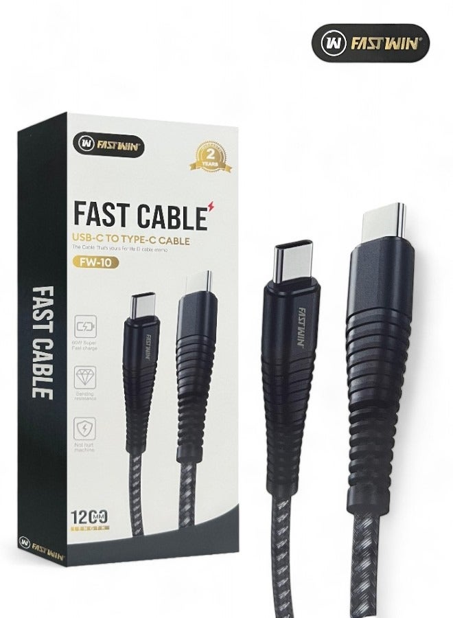 USB C to USBC Fast Charger Cable (Original Fastwin Certified) Compatible with iPhone 16/16 Plus/16 Pro Max/16 Pro/15/15 Plus/15 Pro/15 Pro Max/iPad Air/Galaxy S24Ultra/S23/S22/S21, Braided Fabric 1m - Black