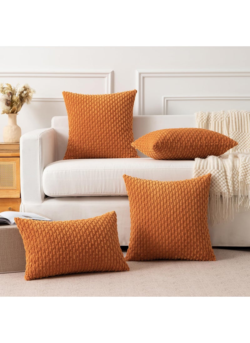 K KEVIN TEXTILE Kevin Textile Throw Pillow Covers Soft Corduroy Decorative Set of 2 Boho Striped Pillow Covers Pillowcases Farmhouse Home Decor for Couch Bed Sofa Living Room 22x22 Inch Orange Yellow  - Image 5
