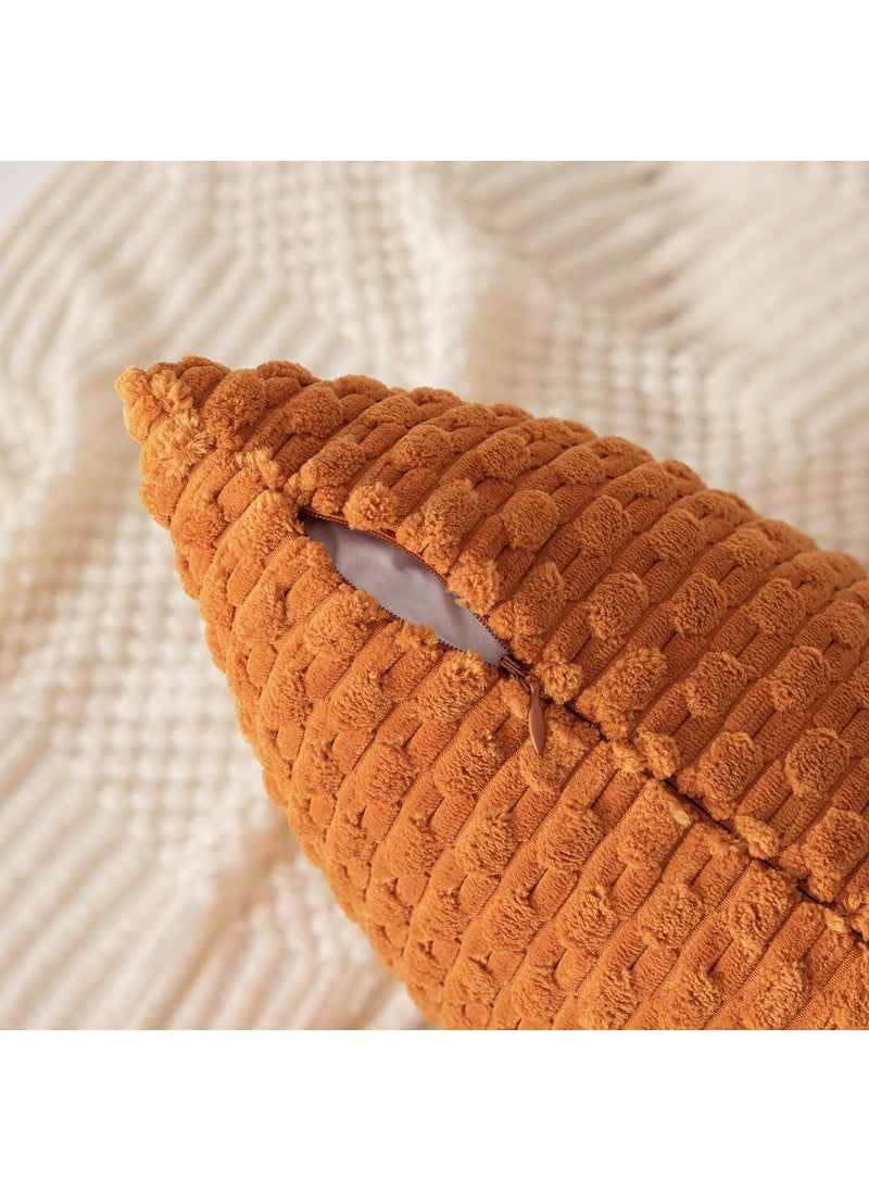 K KEVIN TEXTILE Kevin Textile Throw Pillow Covers Soft Corduroy Decorative Set of 2 Boho Striped Pillow Covers Pillowcases Farmhouse Home Decor for Couch Bed Sofa Living Room 22x22 Inch Orange Yellow  - Image 2