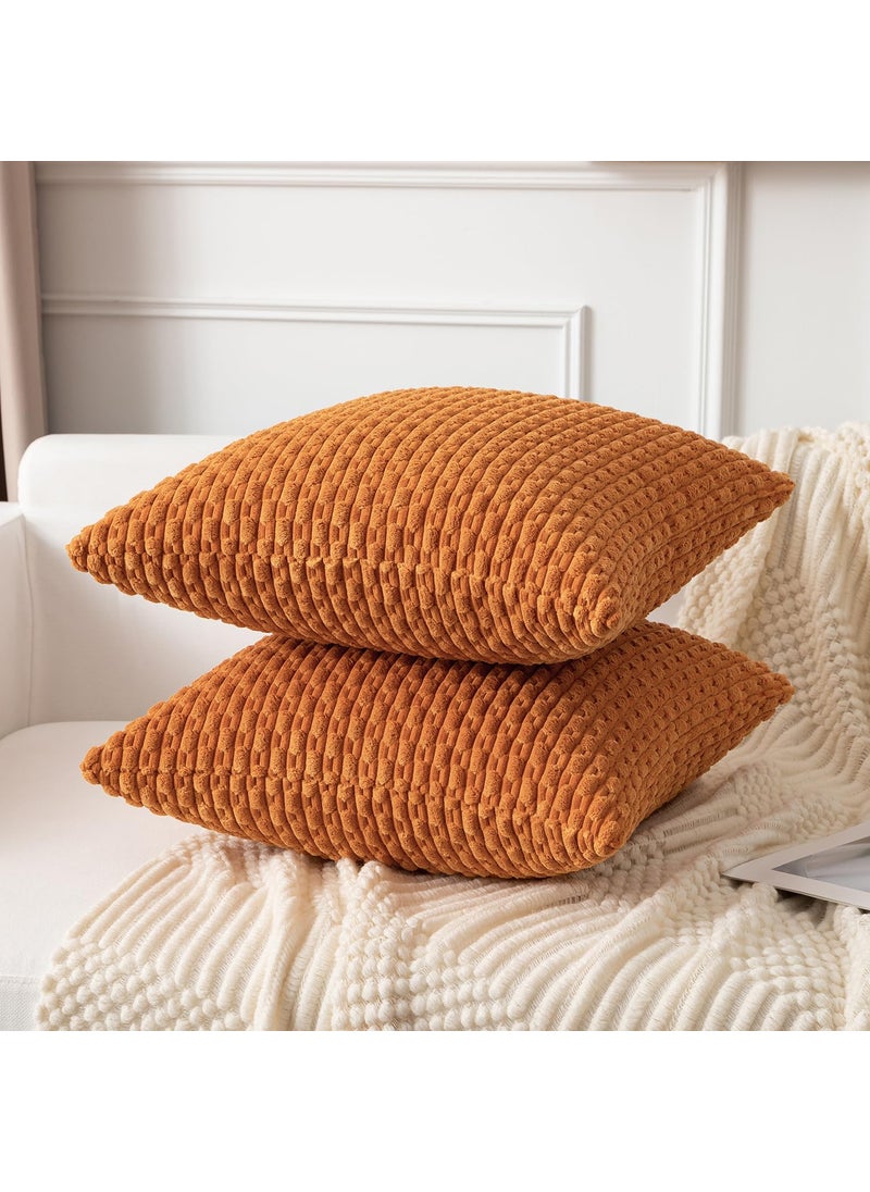 K KEVIN TEXTILE Kevin Textile Throw Pillow Covers Soft Corduroy Decorative Set of 2 Boho Striped Pillow Covers Pillowcases Farmhouse Home Decor for Couch Bed Sofa Living Room 22x22 Inch Orange Yellow  - Image 4