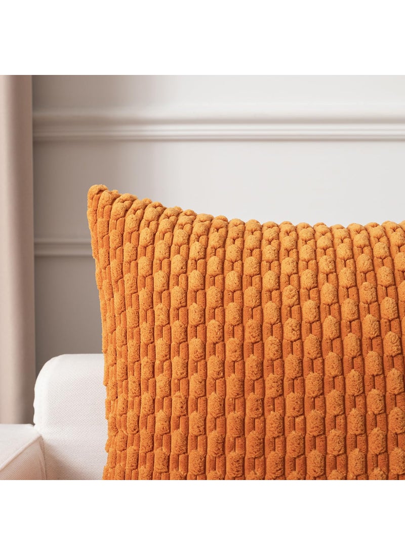 K KEVIN TEXTILE Kevin Textile Throw Pillow Covers Soft Corduroy Decorative Set of 2 Boho Striped Pillow Covers Pillowcases Farmhouse Home Decor for Couch Bed Sofa Living Room 22x22 Inch Orange Yellow  - Image 3