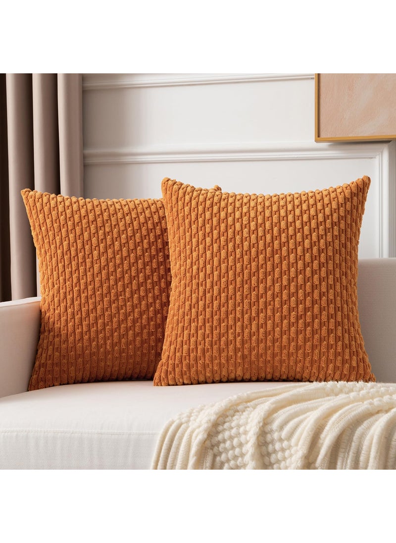 K KEVIN TEXTILE Kevin Textile Throw Pillow Covers Soft Corduroy Decorative Set of 2 Boho Striped Pillow Covers Pillowcases Farmhouse Home Decor for Couch Bed Sofa Living Room 22x22 Inch Orange Yellow  - Image 1