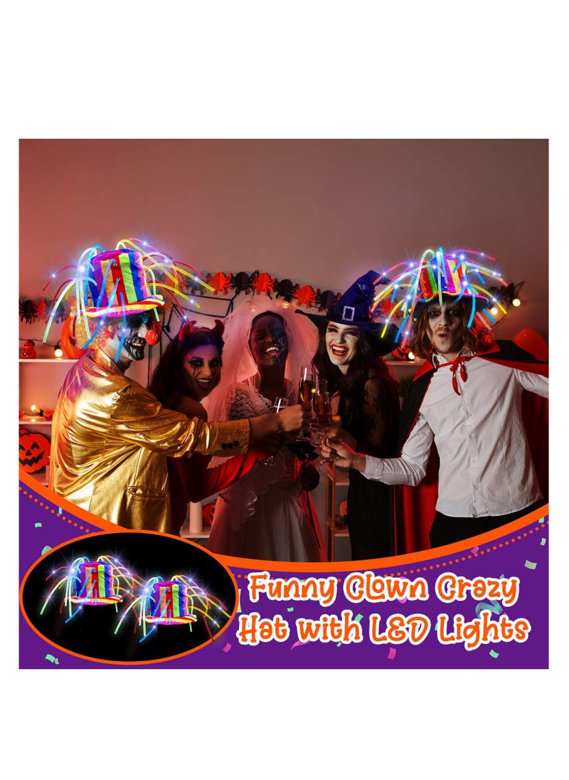 Generic - 2 Pieces LED Funny Clown Crazy Hat, Mardi Gras Jester Hat Light up Hats Noodle Hair Hat, Jester Party Costume for Adults Kids Party Supplies Mardi Gras Party Decor Crazy Hat Day Carnival Dress - Image 1