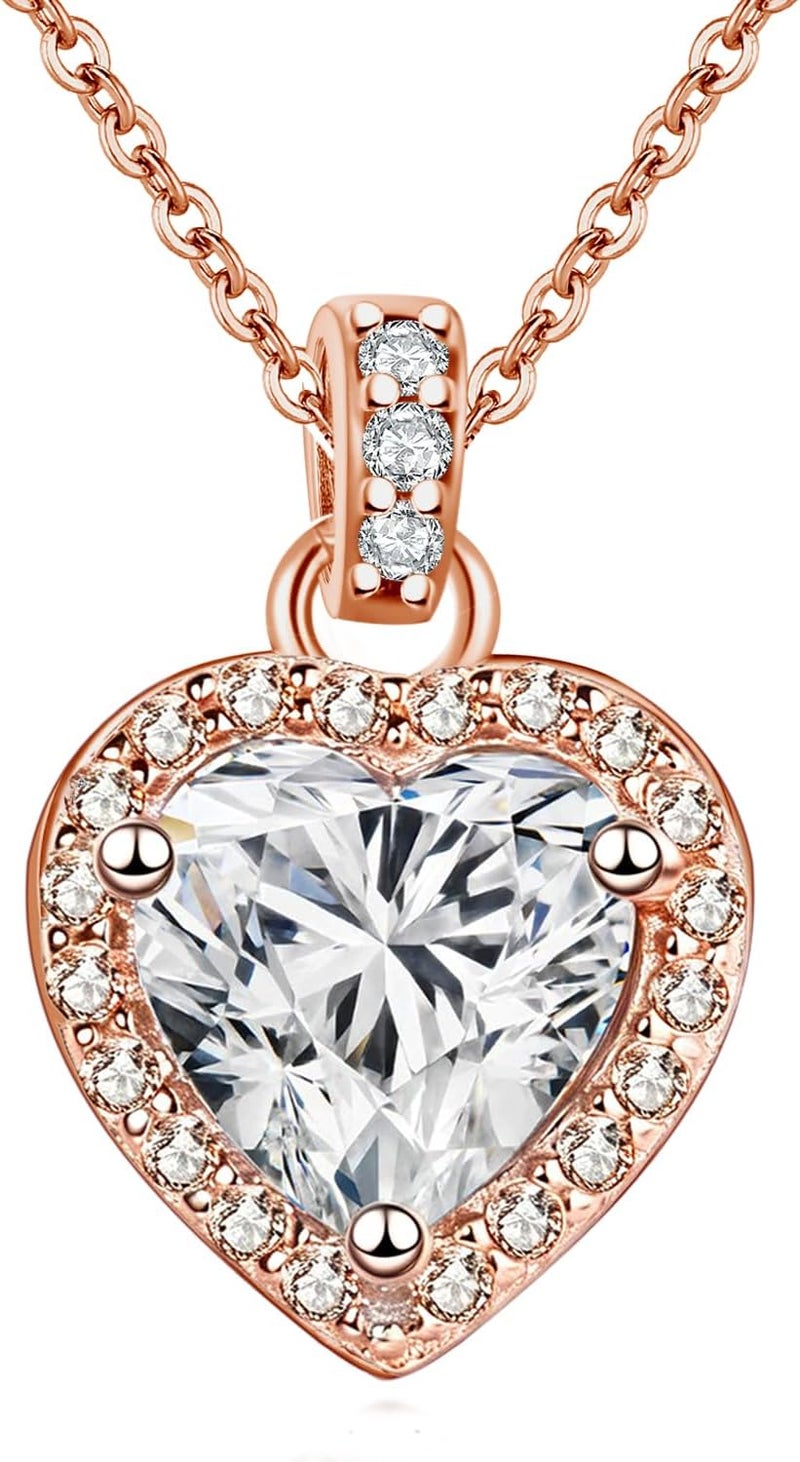 FEIKFEIZ Women's Moissanite Necklace, Heart-Shaped 2CT Lab-Grown Diamond Pendant, 18K Rose Gold Plated, Water-Resistant Gold Chain, Jewelry Gift - Image 1
