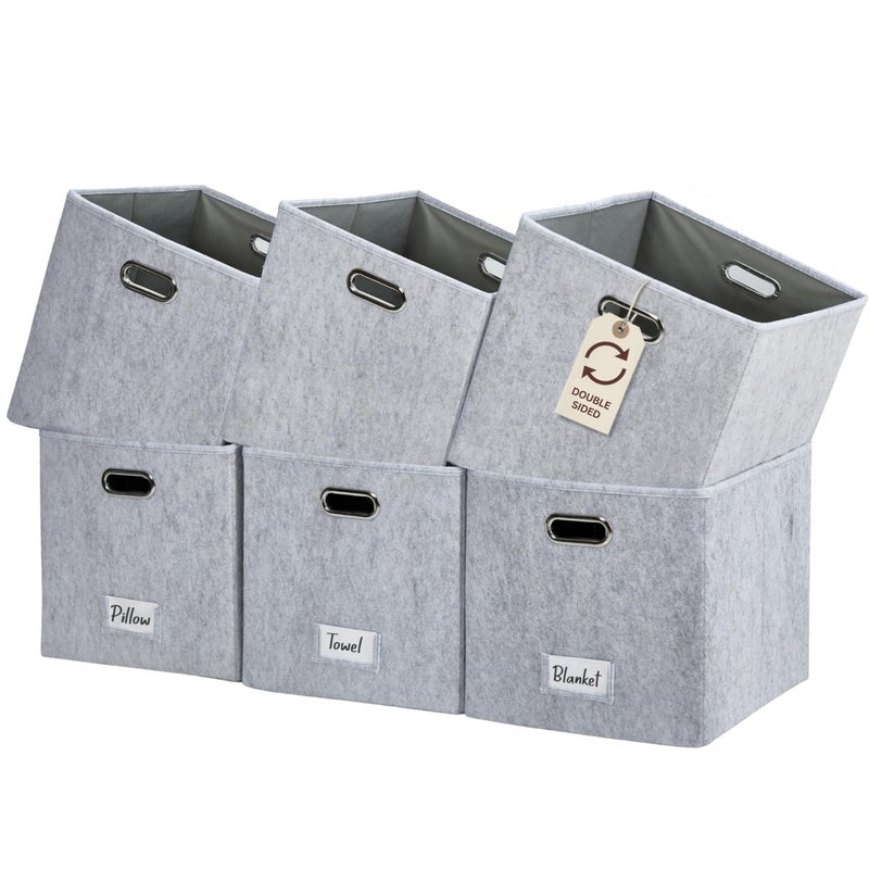 DECOMOMO Felt Storage Bins, 11 inch Cube Storage Bin with Labels for Shelves Kallax (Cube 11" / 6pcs, Light Grey) - Image 1