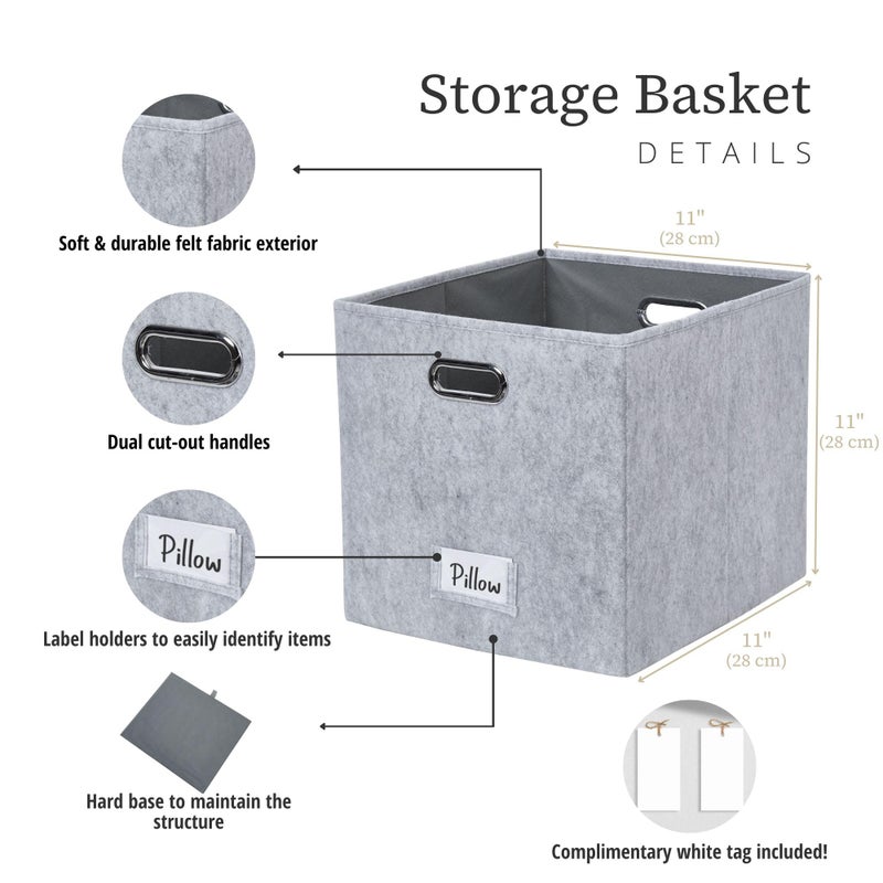 DECOMOMO Felt Storage Bins, 11 inch Cube Storage Bin with Labels for Shelves Kallax (Cube 11" / 6pcs, Light Grey) - Image 3