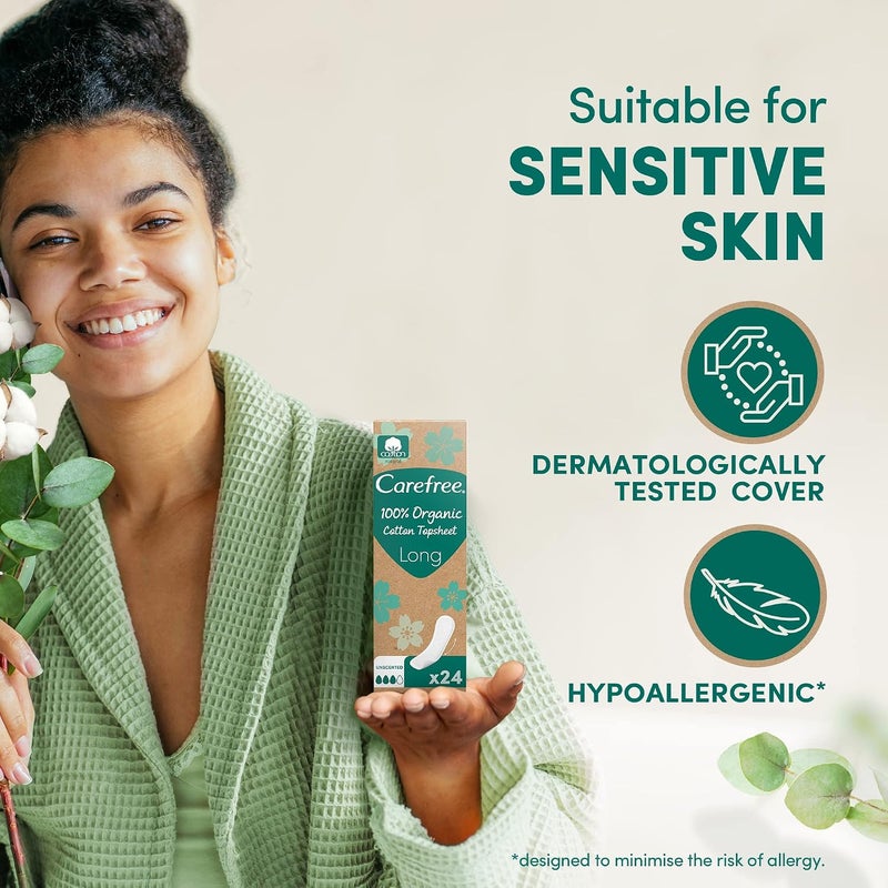 Carefree 100 Percent Organic Cotton Liners, Dermatologically Tested, Fragrance Free, Long Size, Pack of 24 - Image 5