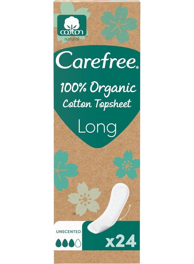 Carefree 100 Percent Organic Cotton Liners, Dermatologically Tested, Fragrance Free, Long Size, Pack of 24 - Image 1