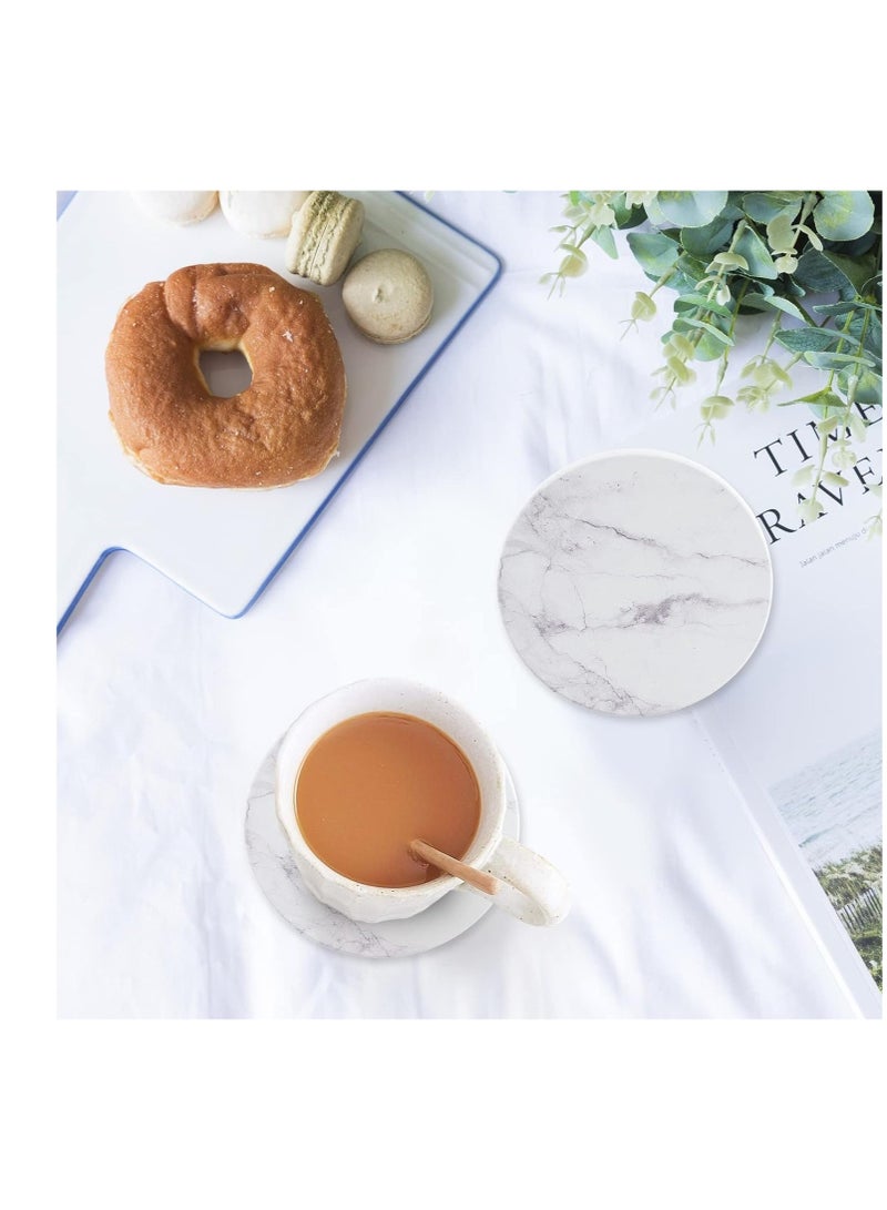 SFENG 6-Pack Round Marble Absorbent Drink Coasters with Gold Holder, Ceramic Coaster Set with Non-Slip Cork Base for Coffee Table Protection - Image 5