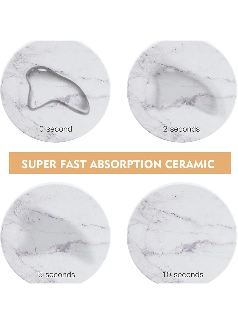 SFENG 6-Pack Round Marble Absorbent Drink Coasters with Gold Holder, Ceramic Coaster Set with Non-Slip Cork Base for Coffee Table Protection - Image 3
