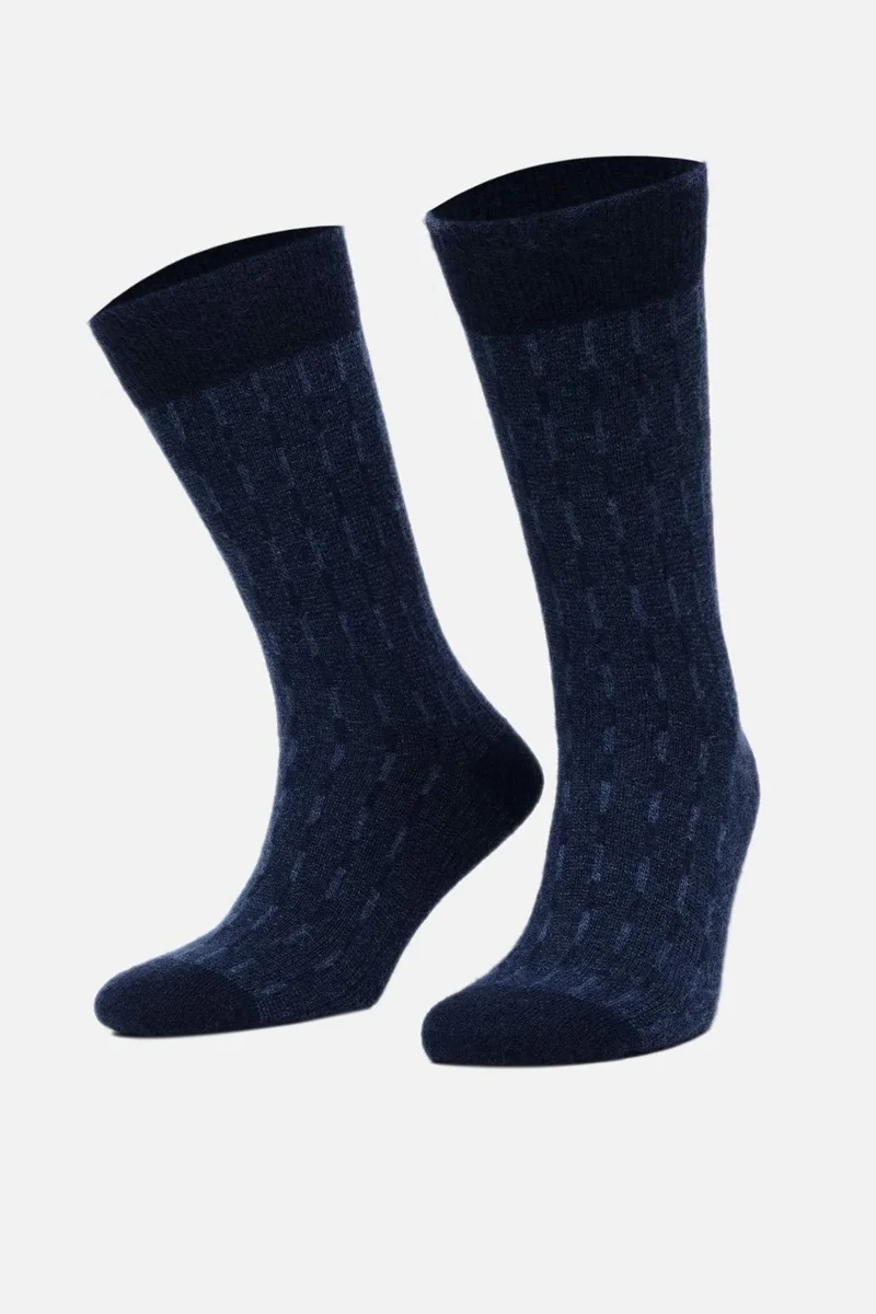 Aytuğ Men's Lambswool (Sheep Wool) Single Navy Blue Socks - A-25096-L