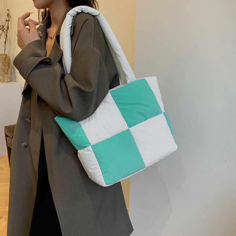 Large Capacity Work Commuter Tote Bag Women'S Niche Western-Style Color-Matching Shoulder Cotton Bag - Image 3