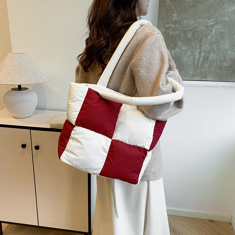Large Capacity Work Commuter Tote Bag Women'S Niche Western-Style Color-Matching Shoulder Cotton Bag - Image 2