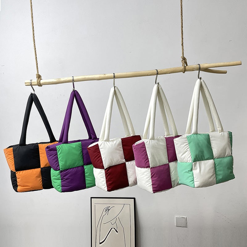 Large Capacity Work Commuter Tote Bag Women'S Niche Western-Style Color-Matching Shoulder Cotton Bag - Image 5