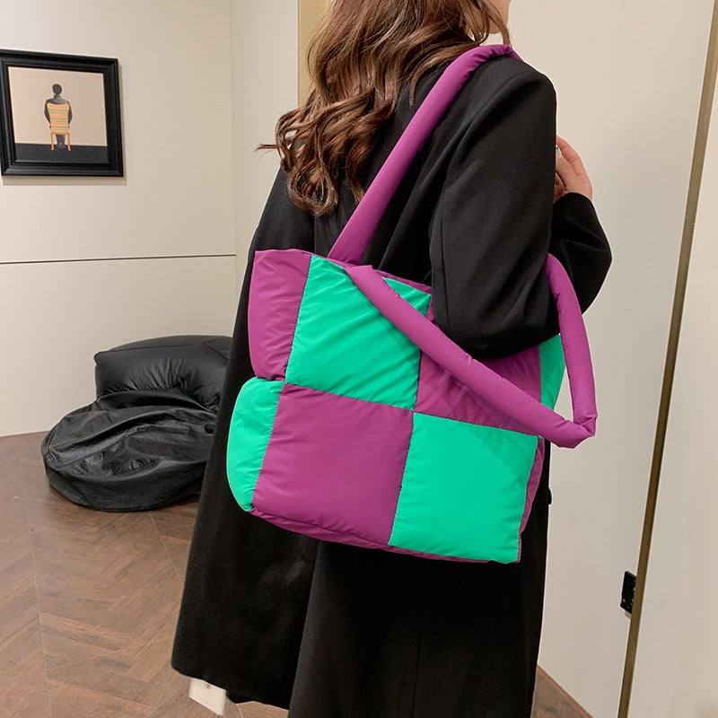 Large Capacity Work Commuter Tote Bag Women'S Niche Western-Style Color-Matching Shoulder Cotton Bag - Image 4