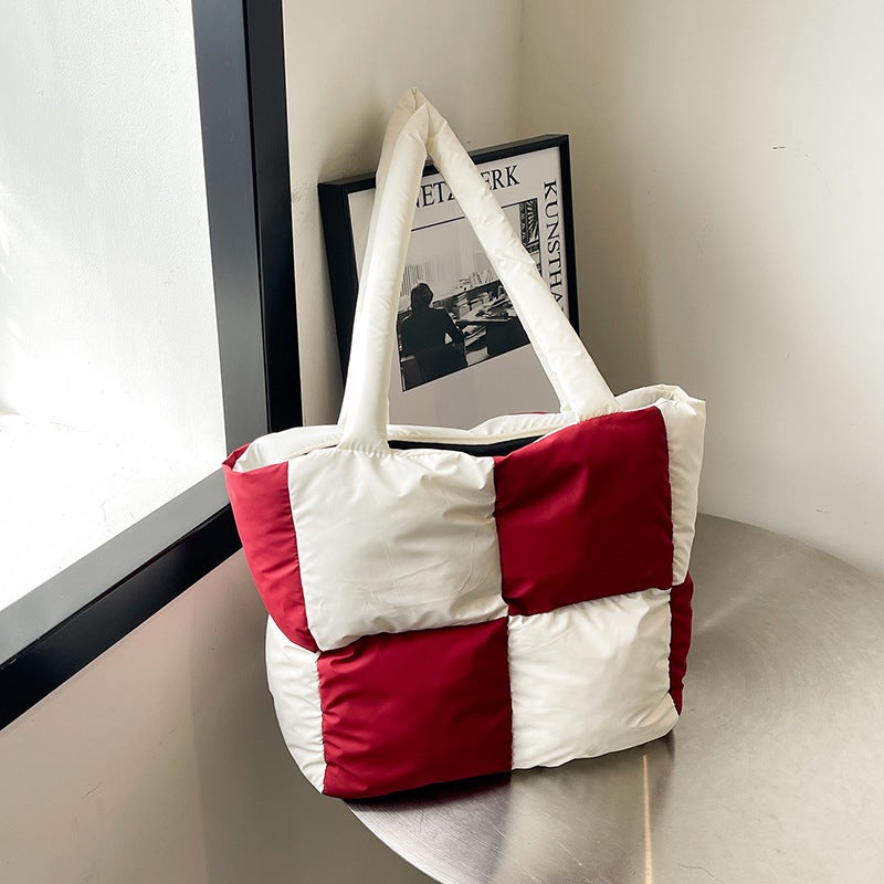 Large Capacity Work Commuter Tote Bag Women'S Niche Western-Style Color-Matching Shoulder Cotton Bag - Image 1