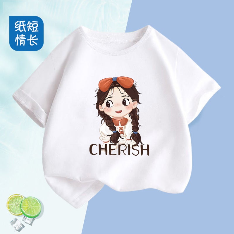 2301 # Boys And Girls Pure Cotton Short-Sleeved T-Shirt Summer Popular Cartoon Print Skin-Friendly Breathable Trendy Children'S Clothing - Image 3