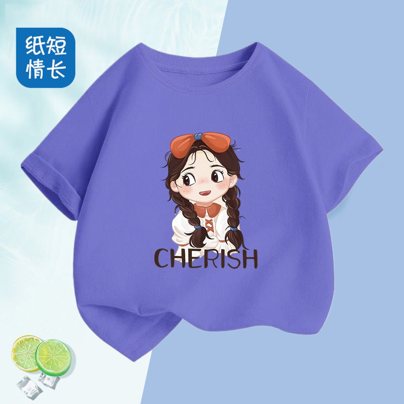 2301 # Boys And Girls Pure Cotton Short-Sleeved T-Shirt Summer Popular Cartoon Print Skin-Friendly Breathable Trendy Children'S Clothing - Image 2