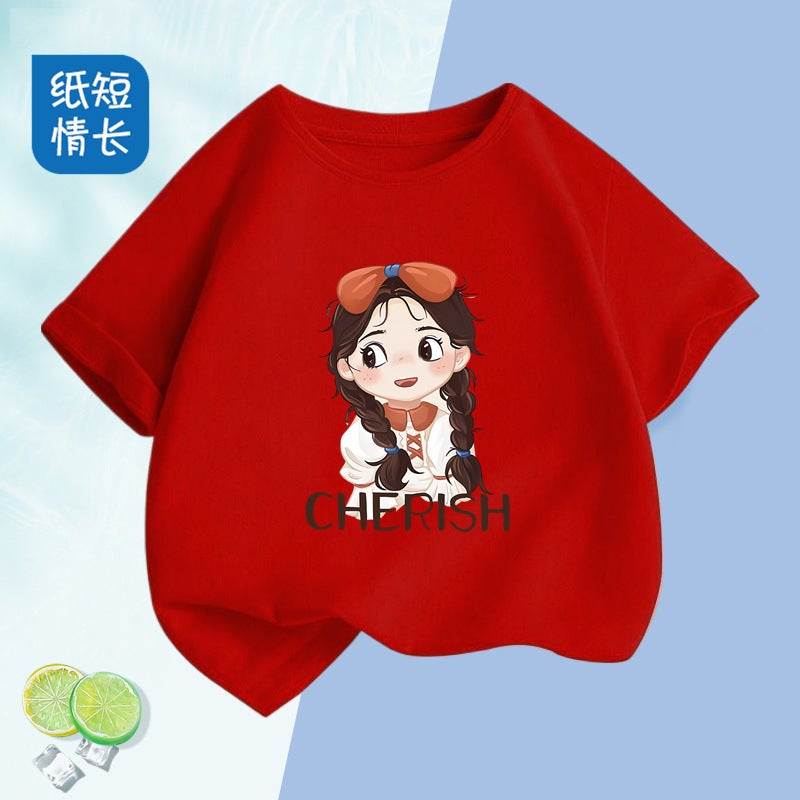 2301 # Boys And Girls Pure Cotton Short-Sleeved T-Shirt Summer Popular Cartoon Print Skin-Friendly Breathable Trendy Children'S Clothing - Image 1