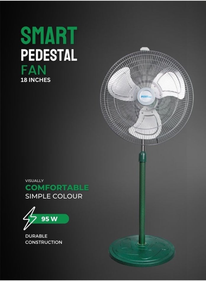 MODI 18-Inch Industrial Metal Stand Fan, 95W Heavy Duty Motor, 3 Speed Control, Iron & Aluminum Body, High Velocity Pedestal Fan for Warehouse, Workshop & Commercial Use - Image 1