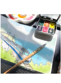 Excefore Portable Watercolor Sketchbook, 5x5" Handy Handmade Cloth Fabric Hardcover Sewing Binding Travel Watercolor Paper 140LB/300gsm 20Sheets/40Pages Journal Mixed Media Pad Notebook Blue White Flower  - Image 5