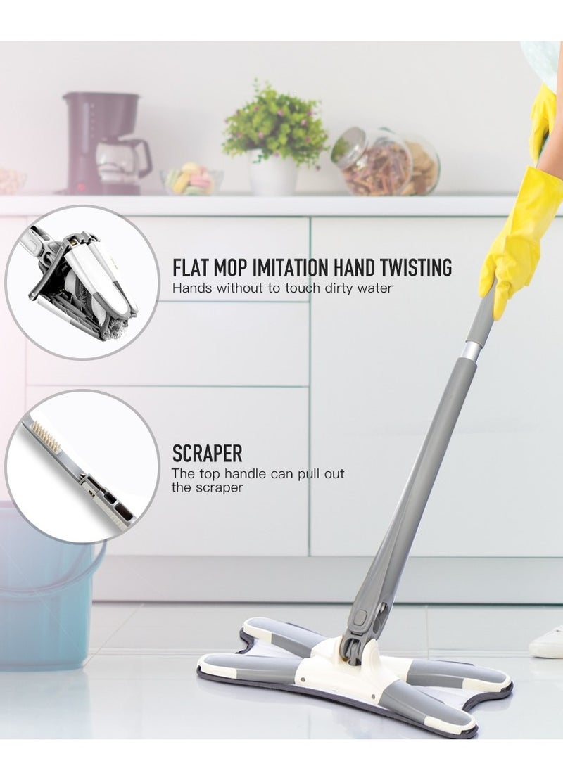 X-type Microfiber Floor Mop Hand-free Wash Spin Strong Water Absorption Cleaning Tools Long Handle Manual Extrusion Household - Image 1