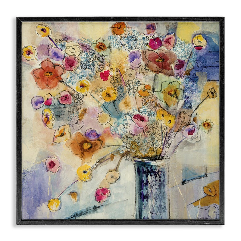 Stupell Industries Painted Flowers Line Drawing Framed Giclee Texturized Art 12 x 15 x 12 MultiColor