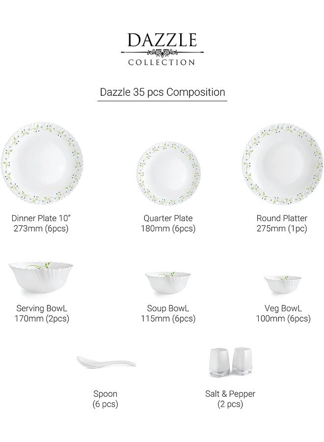 Cello Opalware Dazzle Tropical Lagoon Dinner Set, 35PCs, White - Image 4