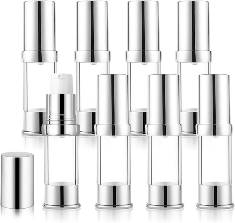 Cositina 8 Pack 5ml/0.17oz Plastic Airless Pump Bottle Portable Lotion Container Refillable Cream Jar Vacuum Pump Press Dispenser for Travel Cosmetic Emulsion Liquid Foundation Shampoo Toiletries Sample